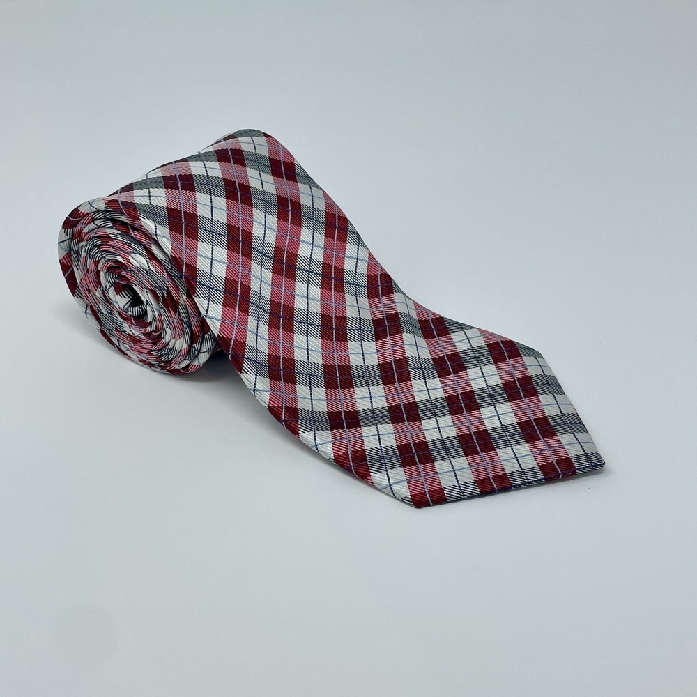 Ben Sherman Repp Tie Multicolor Plaid 100% Silk Handmade Men's Necktie